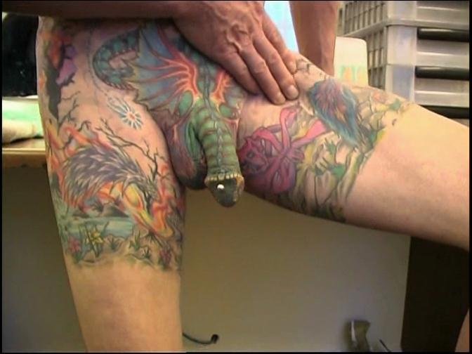 Tattooed japanese handjob penis and facial
